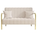 Sienna Vita 59" Loveseat - Beige Teddy Fleece - Stainless Steel Gold Accents - Includes 2 Throw Pillows