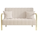 Sienna Vita 59" Loveseat - Beige Teddy Fleece - Stainless Steel Gold Accents - Includes 2 Throw Pillows - CAB2237