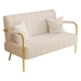 Sienna Vita 59" Loveseat - Beige Teddy Fleece - Stainless Steel Gold Accents - Includes 2 Throw Pillows - CAB2237