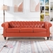 Eldridge 84" Rolled Arm Chesterfield 3 Seater Sofa - Orange Polyurethane Fabric - Birch Legs - CAB2255