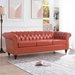 Eldridge 84" Rolled Arm Chesterfield 3 Seater Sofa - Orange Polyurethane Fabric - Birch Legs - CAB2255