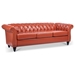 Eldridge 84" Rolled Arm Chesterfield 3 Seater Sofa - Orange Polyurethane Fabric - Birch Legs - CAB2255