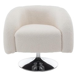 Gwendolen Swivel Accent Chair - White Teddy Upholstery - Solid Wood Frame 