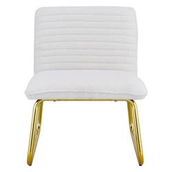 Valtorin White Armless Sofa Chair with Plush Cushion and Backrest - Golden Metal Legs 