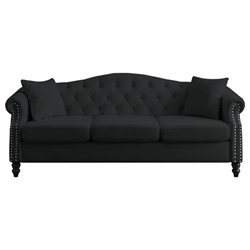 Cavonia 79" Chesterfield Sofa - Black Velvet - Solid Wood Frame 