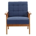 Vaylen Accent Chair with Solid Wood Armrest and Feet - Navy Linen - Light Brown Finish Legs