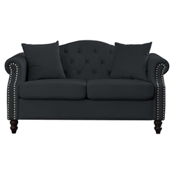 Cavonia 57" Chesterfield Loveseat - Black Velvet - Solid Wood Frame 