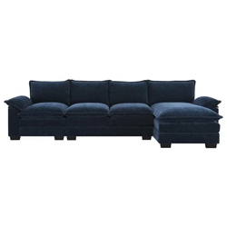 Covington 118" L-Shaped Chenille Sectional Sofa - Double Seat Cushions - 5 Seater - Dark Navy 