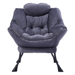 Ravynne Lazy Chair with Armrests and Side Pocket - Dark Gray Fabric - Metal Frame 