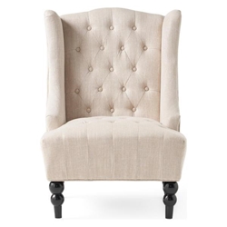 Knoxville Hi-Back Club Chair - Light Beige Fabric - Birch Wood Legs 