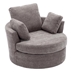 Euphorix Oversize Round Swivel Chair - Cozy Club 360-Degree Swivel Sofa with 3 Pillows - Gray Chenille Fabric