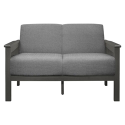 Kensington Loveseat with Solid Rubberwood Frame - Gray Textured Fabric - Antique Gray Finish Frame 