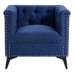 Cobble Accent Chair - Blue Linen - Solid Wood Frame 