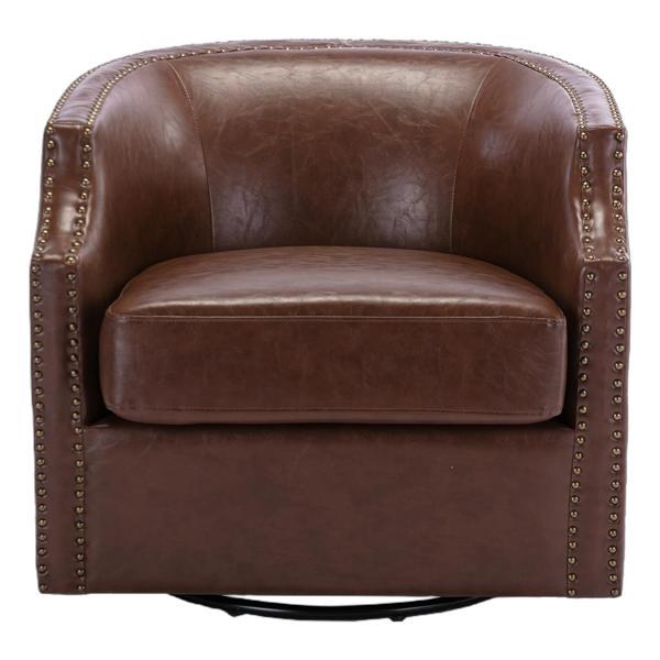 Zest Swivel Chair - Coffee Polyurethane Leather - Black Metal Base 