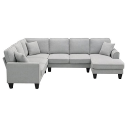 Ottawa 108" U-Shaped Sectional Sofa - 7-Seater with 3 Pillows - Light Gray 