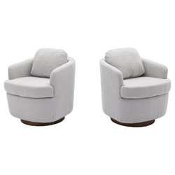 Zyvora Swivel Accent Chair - Light Gray Boucle - Brown Wood Base 