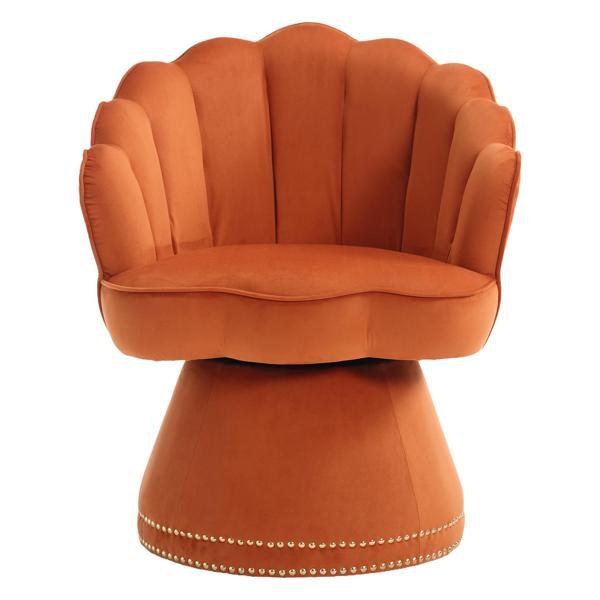 Eastlake Swivel Barrel Chair - Orange Velvet 