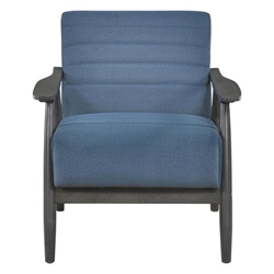 Vallina Accent Chair - Blue Velvet Upholstery - Brick Gray Solid Wood Frame 