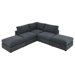 Edinburgh 93" Sectional Sofa with Vertical Stripes - 5 Seater Armless Couch with Convertible Ottomans - Dark Grey Corduroy 