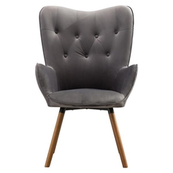 Manoir Accent Chair - Gray Silky Velvet - Light Brown Solid Wood Frame 