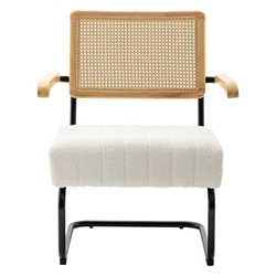 Jolt Accent Chair - Modern Industrial Slant Armchair - Beige Boucle - Black Iron Legs 