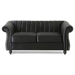 Aurumine Loveseat - Black Velvet - Birch Wood Legs 