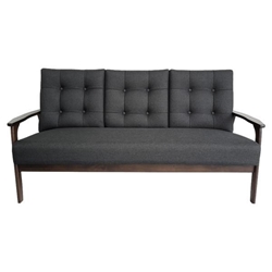 Montavia Mid Century Waffle Stitch Tufted Accent Sofa with Rubberwood Legs - Charcoal Grey Fabric 