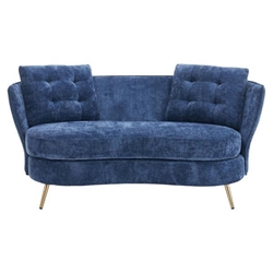 Soranda 64" Loveseat - Blue Polyester Fabric - Golden Metal Legs 