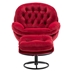 Terraverd Accent Chair with Ottoman - Dark Red Velvet - Black Metal Legs