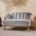 Floravyn Loveseat - Grey Velvet - Angled Birch Wood Legs - CAB2449