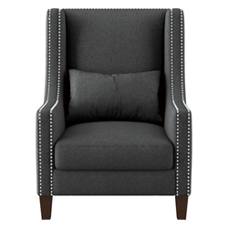 Tidestone Accent Chair with Pillow - Dark Gray Polyester Upholstery - Nailhead Trim - Espresso Finish Wood Legs 