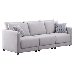 Ingl 85.5" Light Gray Linen Fabric Sofa with Pillows - 2 Single Armed Chairs, 1 Armless Chair 