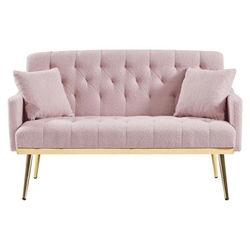 Lyrista 55" 2 Seater Loveseat - Pink Teddy Fabric - Gold Metal Legs 