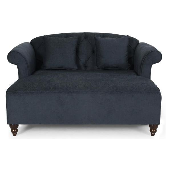 Voltara Loveseat Chaise Lounge - Charcoal Fabric - Birch Wood Legs 