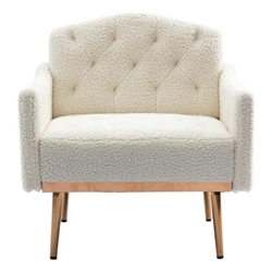 Nob Hill Accent Chair - White Teddy Fabric - Rose Golden Finish Feet 