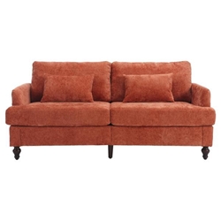 Montclair 68" Loveseat - Dark Orange Chenille - Brown Rubber Wood Legs 