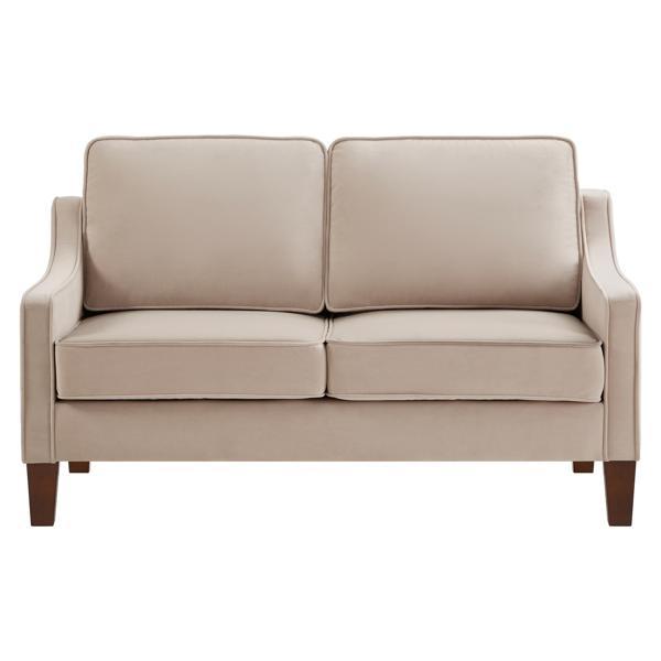 Willowbrook 51" Modern Loveseat - Taupe Velvet Fabric - Espresso Finish Wooden Legs 