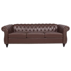 Eldridge 84" Dark Brown Polyurethane Rolled Arm Chesterfield Three Seater Sofa - Dark Brown Finish Frame 