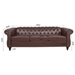 Eldridge 84" Dark Brown Polyurethane Rolled Arm Chesterfield Three Seater Sofa - Dark Brown Finish Frame - CAB2514