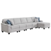 Kalindra 145 Light Gray Linen 6 Seater Sofa and Ottoman - Light Gray Linen Fabric - Plastic Legs