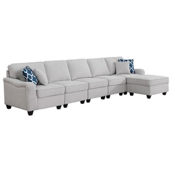 Kalindra 145 Light Gray Linen 6 Seater Sofa and Ottoman - Light Gray Linen Fabric - Plastic Legs 