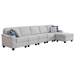 Kalindra 145 Light Gray Linen 6 Seater Sofa and Ottoman - Light Gray Linen Fabric - Plastic Legs - CAB2516