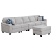 Kalindra 145 Light Gray Linen 6 Seater Sofa and Ottoman - Light Gray Linen Fabric - Plastic Legs - CAB2516