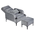 Selvaria Accent Chair with Ottoman - Gray Velvet Fabric - Solid Wood Frame and Metal Legs