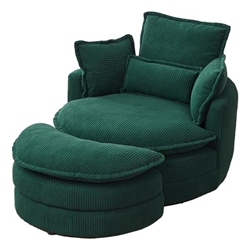 Quaker Hill 38" Swivel Accent Chair with Storage Ottoman - Green Corduroy - Pine and Eucalyptus Frame 