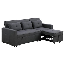 Quorra 79.75" Dark Gray Linen Convertible Sleeper Sofa with Side Pocket - Dark Gray Linen Fabric 