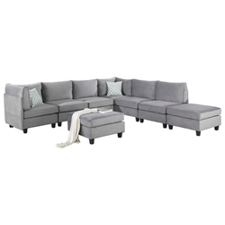 Flare 120" Gray Velvet 8-Piece Modular Sectional Sofa 