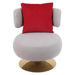 Tegan Swivel Accent Chair - Grey Faux Fur - Golden Finish Metal Base 