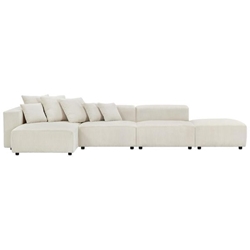 Carson Soft Corduroy Sectional Modular Sofa 4 Piece Set - Beige 