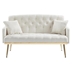 Lyrista 55" 2 Seater Loveseat - Cream White Teddy Fabric - Gold Metal Legs